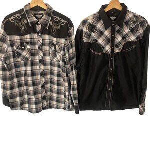 El General Embroidered Pearl Snap Western Shirt Men XL Black Horseshoe Saddle